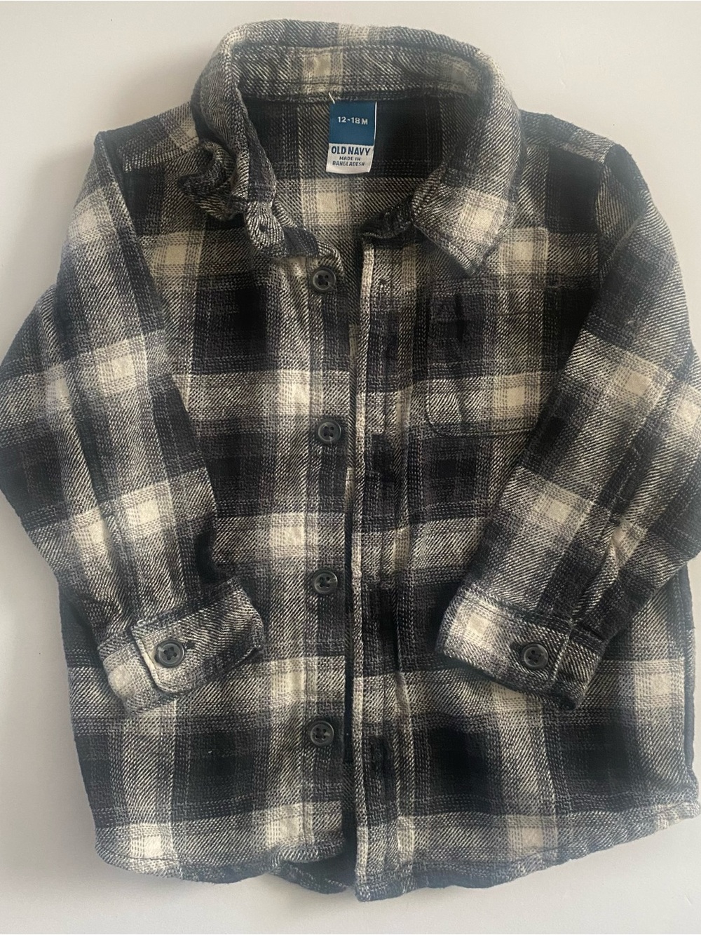 Old Navy Kids Black & Cream Plaid Button-Down Shirt Jacket